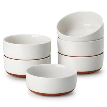 Imagem de MALACASA Conjunto de 6 tigelas de cereal, tigelas de cerâmica de 680 g para cozinha, tigela de sopa, tigelas de café da manhã, seguras para lava-louças, micro-ondas, branco cáqui, série Tara
