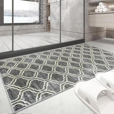 Imagem de 1 Tapete Banheiro Belga Grande Absorvente Es Mo 66 x 110 Vr (D2Mod Cinza Marfim Preto - Moderno Manchado Abstrato)