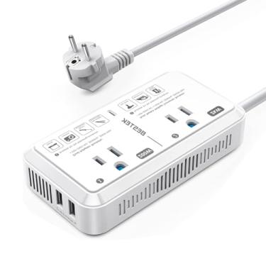 Imagem de Adaptador de tomada europeia de viagem de 220 V a 110 V conversor de voltagem dos EUA. EUA para a Europa, 2000 W, conversores de saída reduzidos para países europeus (branco)