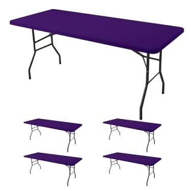 Imagem de Enjoyidea Capa de mesa de elastano para mesas retangulares de 1,8 m - pacote com 4 - capa de mesa elástica roxa escura para piquenique ao ar livre - toalhas de mesa elásticas de elastano para