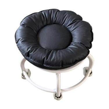 Imagem de IEUDNS Banco giratório baixo com rodinhas 360°, banco para tarefas domésticas, baixo ruído, resistente, pequeno, cadeira giratória para crianças, para sala, Preto