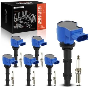 Imagem de A-Premium Conjunto azul de 12 bobinas de ignição e velas de ignição irídio compatíveis com Mercedes-Benz C230, C250, C280, C300, C350, E300, GLK350, ML350, S400, SLK280, R350, CLK350 e Dodge