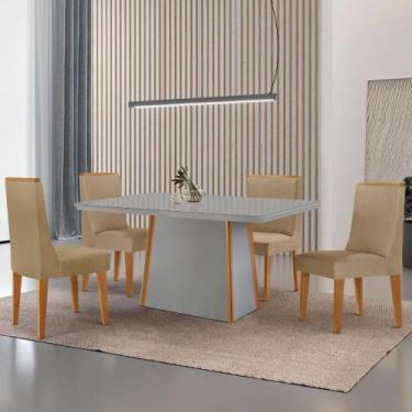 Imagem de Mesa de Jantar Diane 120cm Tampo MDF Vidro com 4 Cadeiras Lisboa Moder