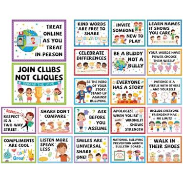 Imagem de 21 peças de pôsteres antibullying para sala de aula anti-bully conscientização educacional quadro de avisos parar bullying bondade pôster decorações para ensino fundamental ensino médio, escritório