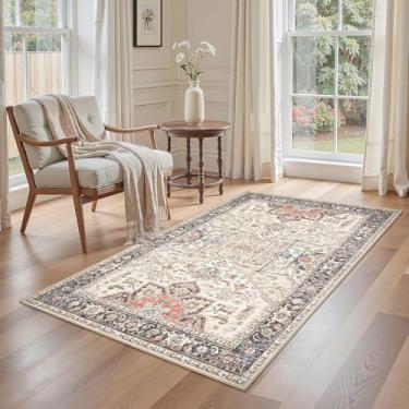 Imagem de homewill Tapete de entrada lavável 3x5: Tapete de área interna floral vintage antiderrapante para sala de estar grande cozinha entrada quarto cabeceira, tapete de porta para lavanderia, hall de