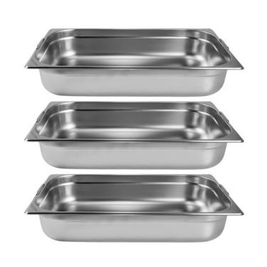 Imagem de Kit Três Cubas Gastronomica Padrão Gn 1/1 100mm Inox Com Alça Weck