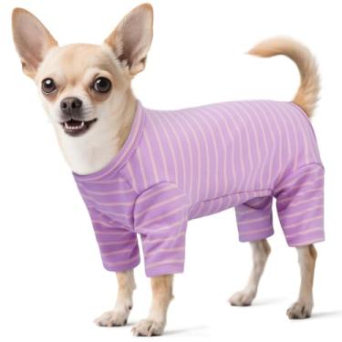 Imagem de LETSQK Pijama listrado para cães – Body térmico para cães pequenos a grandes, terno de lã para queda de lã, pijama elástico e lavável à máquina, corte de barriga para machos, ótimo para cirurgia e