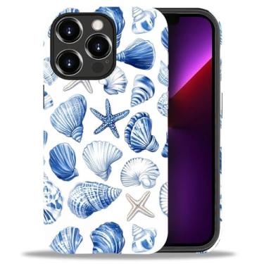 Imagem de CARLOCA Capa fosca de corpo inteiro compatível com iPhone 13 Pro para meninas e meninos, capa rígida à prova de choque para iPhone 13 Pro, estampa estética da moda, azul, oceano, concha, estrela