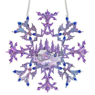 Imagem de Zariocy Kits de arte de diamante para pendurar na janela do apanhador de sol - DIY pintura de diamante de floco de neve em placa de acrílico ornamento pendente para casa, jardim, parede, varanda