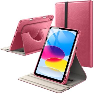Imagem de JETech Capa Giratória para iPad (A16) 11ª/10ª Geração (2025/2022) com Porta-Pencil, Capa Protetora Fólio de Couro PU com Rotação de 360 Graus (Rosa)