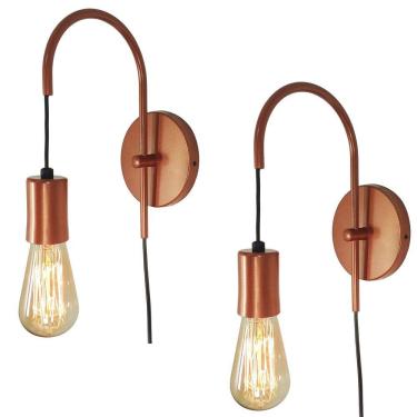 Imagem de Kit 2 Luminárias Parede Arandela Abajur Interruptor Cobre