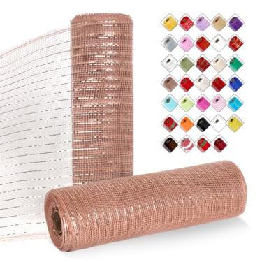 Imagem de ICOSHOW 2 rolos de fita de malha para guirlandas de 25,4 cm x 7,6 m, rolos de malha com folha metálica para Páscoa, Natal, festa, casamento, decoração de casa, projetos de artesanato e embrulho de