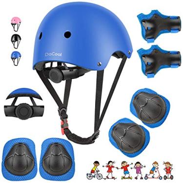 Imagem de DaCool Joelheiras para capacete de bicicleta infantil - capacete infantil ajustável para meninos e meninas de 3 a 8 anos, conjunto de equipamentos de proteção para esportes, ciclismo, bicicleta