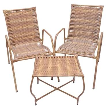 Imagem de kit 2 cadeira com mesa varanda área externa vime fibra sintética junco - Conforto e Estilo para Ambientes Externos como Varanda, Quintal e Jardim
