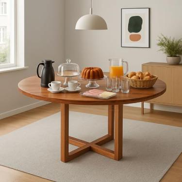 Imagem de Mesa de Jantar 1,6M Redonda – Madeira Maciça, Acabamento Envernizado