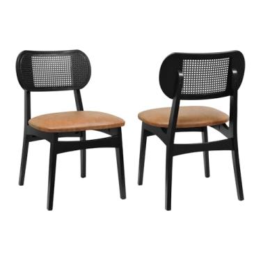 Imagem de Kit 2 Cadeiras Organik Encosto Anatômico com Telinha - Preto - Assento Estofado Corano Marrom Mescla