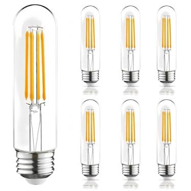 Imagem de winsaLED Lâmpada LED regulável T10 equivalente a 60 watts, lâmpadas Edison de LED vintage de 6W, lâmpada decorativa transparente tubular para luminária Sputnik, branco quente de 2700K, base E26