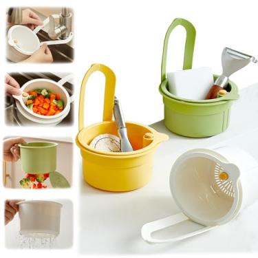 Imagem de Cesta de coador de pia de cozinha, cesta de filtro de pia autolimpante de uso geral - pressione as mãos livres para esvaziar, evita entupimentos e raspagem bagunçada (amarelo verde branco)