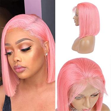 Imagem de Aprilhair Perucas pré-arrancadas rosa Bob Lace Front Lisas Sem Cola 130% Densidade Corte Curto Cabelo Humano Virgem Brasileiro Com Cabelo de Bebê Cheio e Grosso Parte Livre 30 cm
