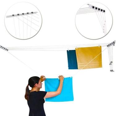 Imagem de Varal de Parede 5 Cordas Independentes Teto Polimax 3,5m Aço - Maxeb