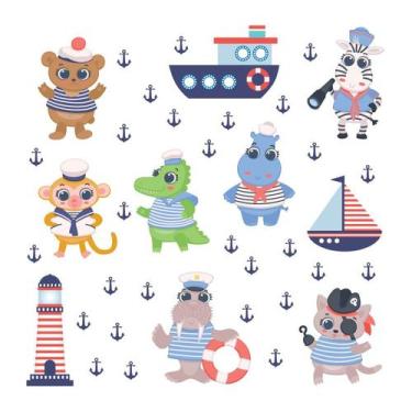 Imagem de Adesivo de Parede Infantil Animais Marinheiros Quarto Criança - 046ir 