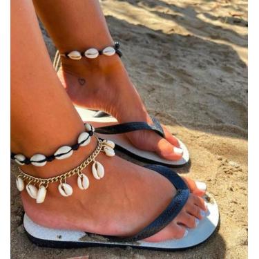 Imagem de Tornozeleiras com Búzios Verdadeiros Macramê Ouro e Prata - Dondocas.B