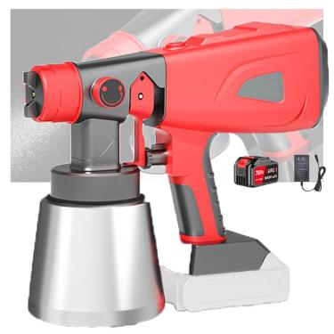 Imagem de Pulverizador de tinta elétrico portátil, pulverizador de 800 ml alimentado por bateria, bico totalmente de cobre, cabo antiderrapante com 4 bicos, 3 modos de pulverização