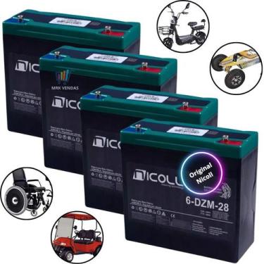 Imagem de Kit 4 Baterias 12v 28ah 6-dzm-28 Bike Elétrica Moto Original Garantia 