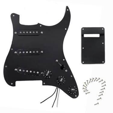 Imagem de Domofa Pickguard de guitarra elétrica pré-cabeado com conjunto de captadores Alnico 5 de bobina única para guitarra elétrica Squier Stratocaster (preto)