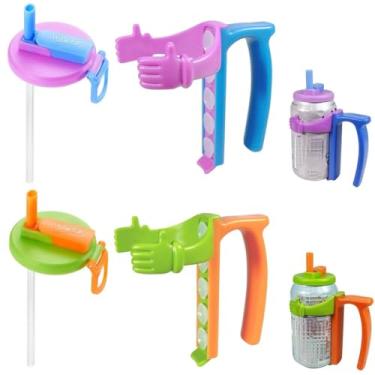 Imagem de DIPESI Tampas e suportes de latas de refrigerante para latas de 350 ml – 2 tampas de lata com canudo + 2 suportes de latas com alça – para refrigerante, cerveja, pop – fácil de segurar, sem vazamentos