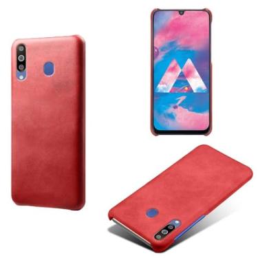 Imagem de Capa para Samsung Galaxy M30,Proteção contra quedas,Casca de volta de cor sólida simples,Design de couro de imitação de plástico-Red