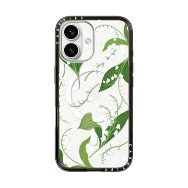 Imagem de CASETiFY Capa compacta para iPhone 16 [fina e elegante/compatível com Magsafe/1,2 m. Proteção contra quedas de nível militar] - Lírio do Vale - Preto transparente