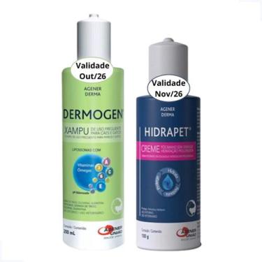 Imagem de Kit Shampoo Xampu Dermogen 200ml e Hidrapet Creme 100g Agener Cães Gat