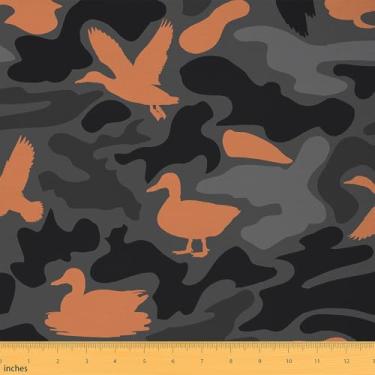 Imagem de jejeloiu Tecido de camuflagem de pato da The Yard, tecido de estofamento de caça de pato infantil de 2 jardas para cadeiras, para meninos, meninas, adolescentes, tecido camuflado laranja preto para