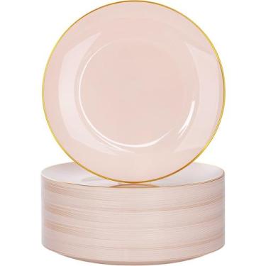 Imagem de Pratos de plástico Nervure Pink com borda dourada 26 cm 100 unidades d
