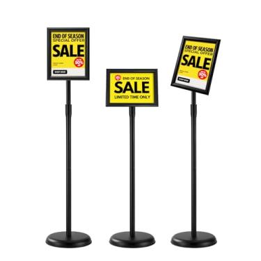 Imagem de RKERSEIK Suporte de sinalização, suporte de pôster de placa de chão para exibição, suporte de sinalização de pedestal resistente para publicidade de menu diplay (preto, 11 × 17)