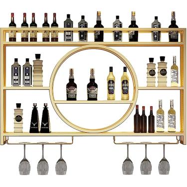 Imagem de Estante De Exposição De Vinho Moderna Para Armário, Adega De Vinho Moderna Montada Na Parede, Estante De Vinho De Bar, Suporte De Taça De Vinho Pendurado Em Metal, Est, Gold, 120x15x80cm
