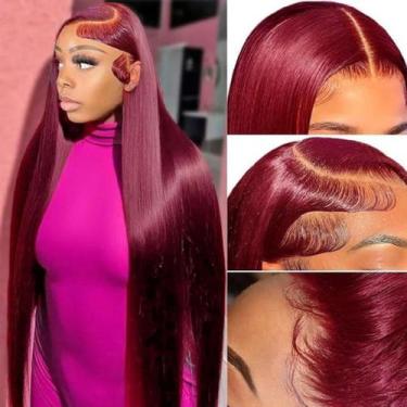 Imagem de Perucas frontais de renda BungioL 30cm Burgundy 99J Human Hair
