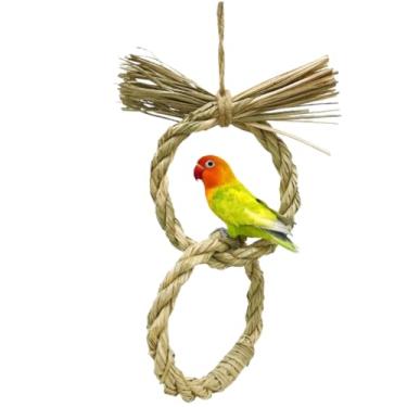 Imagem de CXYYXF Balanço de pássaro pendurado, brinquedo de balanço de pássaro natural tecido à mão, brinquedo de exercício de papagaio para conures, calopsitas, periquitos, quaker, periquito, periquito