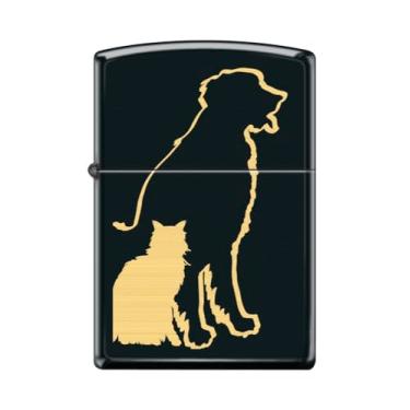 Imagem de Zippo Isqueiro de gato animal de estimação à prova de vento (silhueta de cão e gato #Z5562)