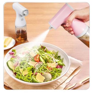 Imagem de kzalzaci Dispensador elétrico de óleo de oliva, pulverizador, jato de água de 260 ml, frasco de vidro para cozinhar, salada, fritar ao ar, assar, churrasco, bateria recarregável embutida (rosa)