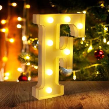 Imagem de Letras F iluminadas, letreiro de LED, letras 26, alfabeto para festa de aniversário, casamento, decorações de Natal, letra de sinal de nome personalizado para mesa de centro de mesa e decoração de