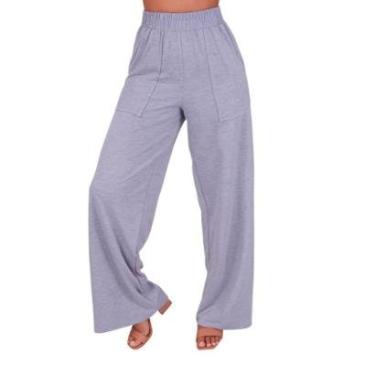 Imagem de Calça Feminina Wide Leg Pantalona Cintura Alta com Bolso de Moletinho Inverno-Feminino