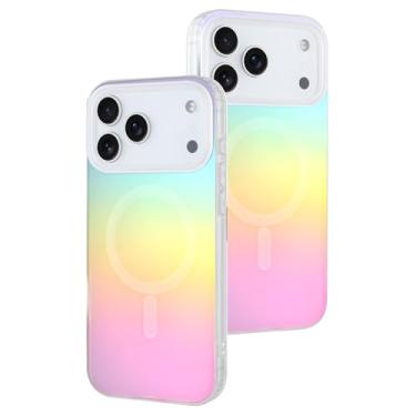 Imagem de AIGOMARA Capa magnética para iPhone 17 Pro Max [compatível com Magsafe] [fluorescente holográfico iridescente] Capa protetora fosca fina à prova de choque para iPhone 17 Pro Max para mulheres e