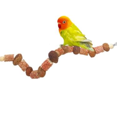 Imagem de CXYYXF Poleiro de pássaro, espigas de milho naturais, brinquedos de mastigar espirais para animais de estimação, poleiro de mastigação de pássaros balançando para periquitos, calopsitas, periquitos