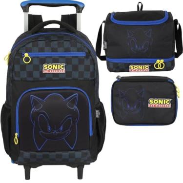 Imagem de Mochila Infantil Rodinhas Sonic com Lancheira e Estojo 100 Pens