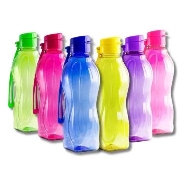 Imagem de 2X Kit 6 Garrafas Squeeze Colorida Água Para Treino 600 Ml