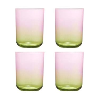 Imagem de Locco Decor Conjunto de 4 copos de bebida de 340 g, copo de acrílico de cor gradiente, para servir bebidas geladas e água, rosa e amarelo