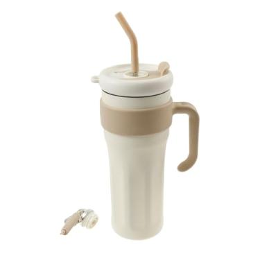 Imagem de Copo de aço inoxidável a granel, caneca de viagem isolada a vácuo de parede dupla de 1,247 g com tampa e canudo, tampa 2 em 1 (canudo/bata), perfeita para água, chá, café, vitaminas, cerveja, suco