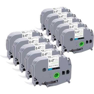 Imagem de Refil para etiquetadora 1,27 cm preto sobre branco compatível com fita adesiva Brother P-Touch TZe TZ 12 mm 0,47 branco laminado, para impressora PT PTD410 PTD210 D210 D220 H110 D410 P710BT, pacote